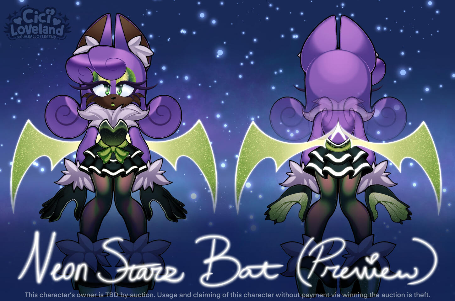 [FOR SALE] Adoptable #3 - Neon Stars Bat (Clothed Preview) (Neon Stars Series)